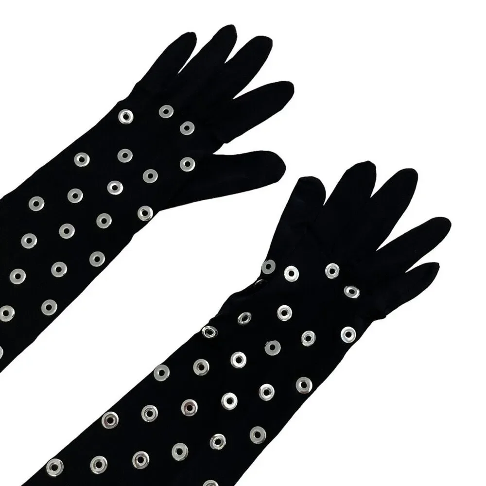 ALAÏA Eyelet Gloves in Noir & Argent‎